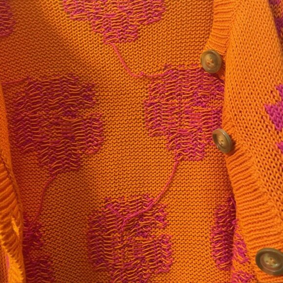 NWT Tach Vera Floral Knit Cardigan Button Front Size Small Orange Pink Y2K - Picture 11 of 16
